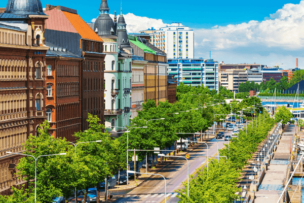 A drone photo offering a Helsinki view
