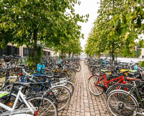 A photo of bikes parked in an open space in Copenhagen, Denmark | 10 Interesting Facts | Biking in Denmark Is a Way of Life | Amitylux Tours | Scandinavian Guided Tours | VIP & Luxury Experiences in the Nordics