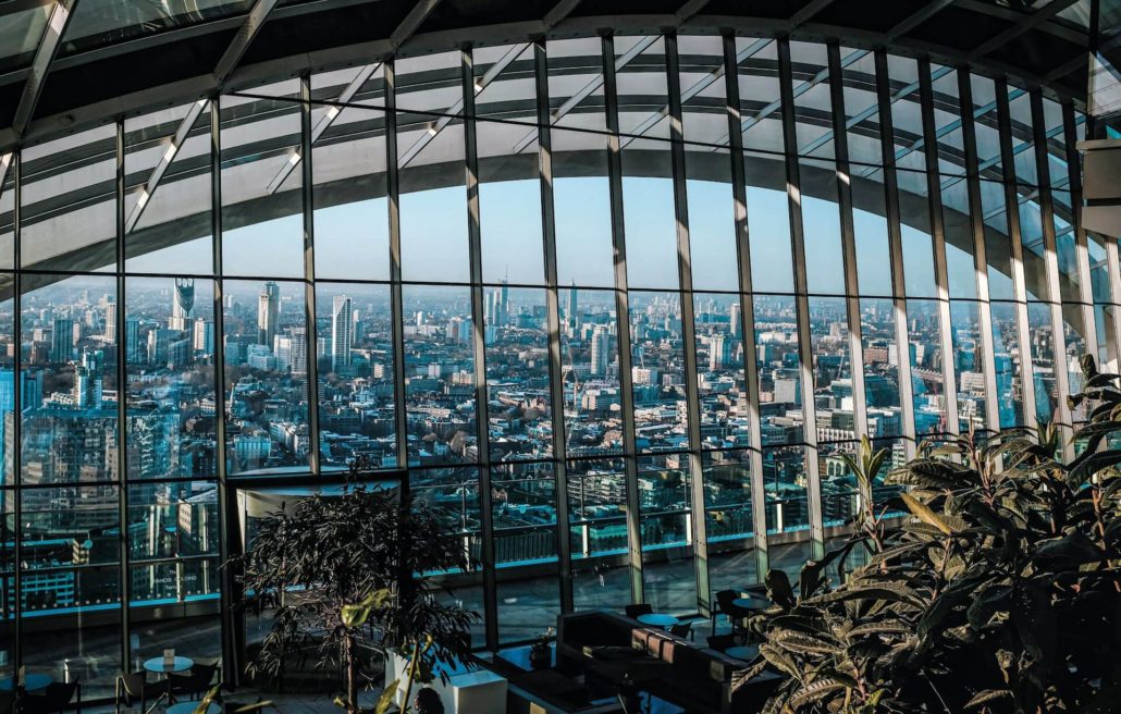 The best gardens to visit in London: The Sky garden. the Sky Garden panoramic view.