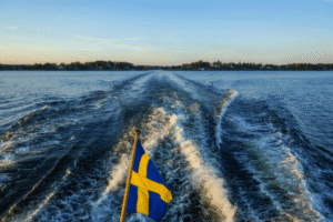 Swedish flag on a boat in Stockholm's archipelago