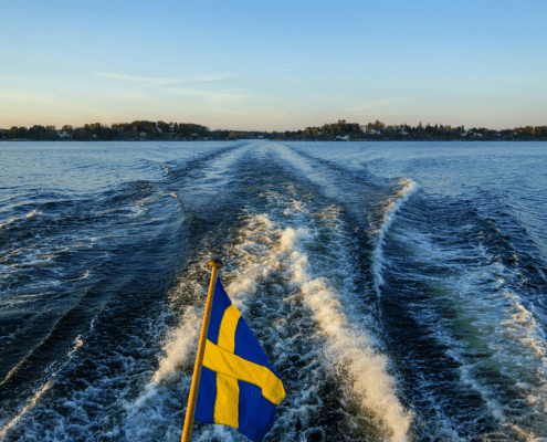 Swedish flag on a boat in Stockholm's archipelago