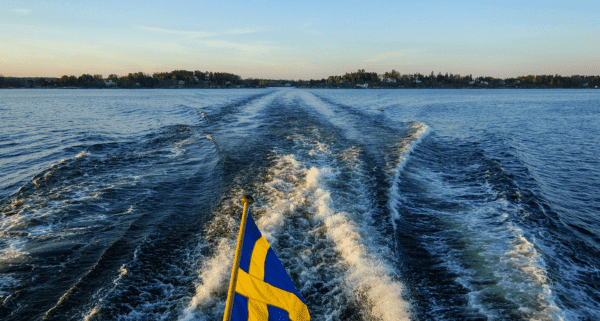 Swedish flag on a boat in Stockholm's archipelago