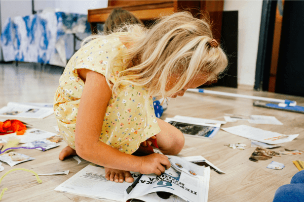 little girl decorating for easter in Stockholm
