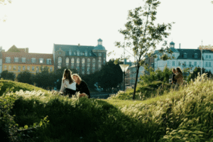 women sitting in a garden in Copenhagen
