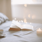 a hyggelig room with candles