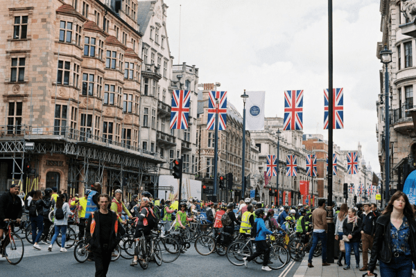 a crowd of cyclists in London