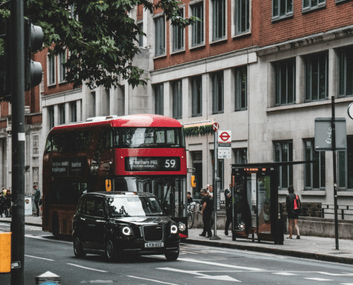 London's street with a red bus