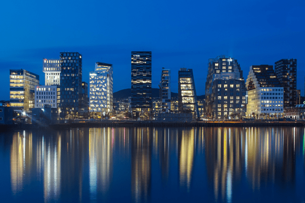 night view of the barcode district