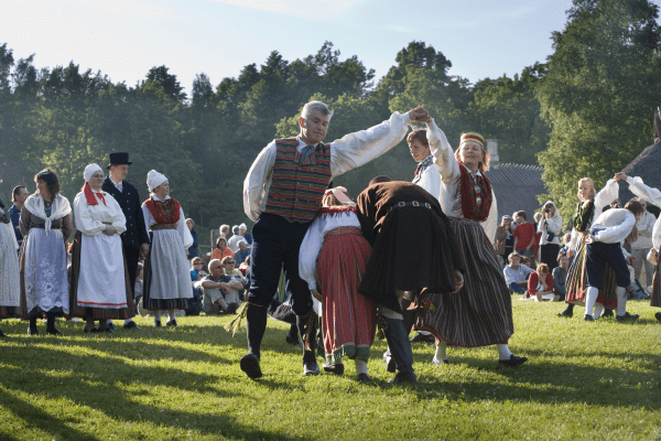 Estonian midsummer celebration of dancing in traditional costumes