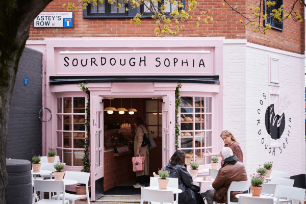 street view of a pink cafe in London