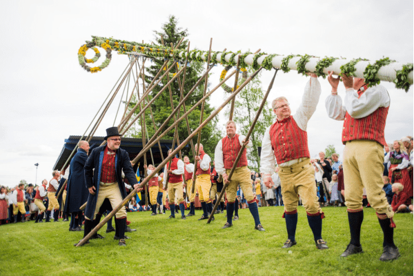 Swedish midsummer celebration with the maypole