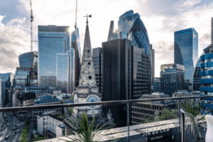 London's skyline from a rooftop bar