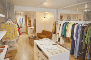 vintage clothing shop with female clothes