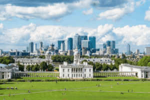 a view of London from a park