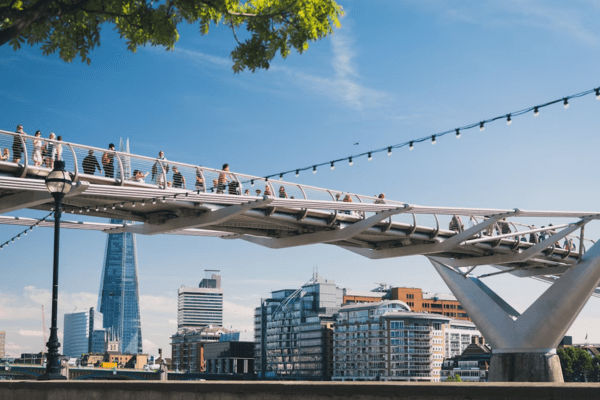 people walking on Millennium bridge in London
