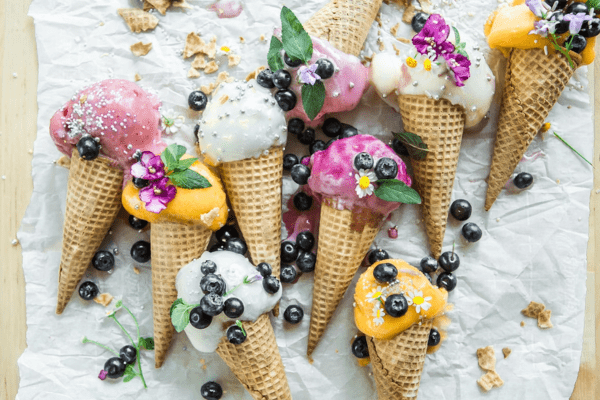 ice cream cones with berries