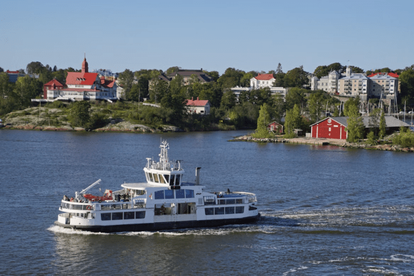 a boat crossing Helsinki
