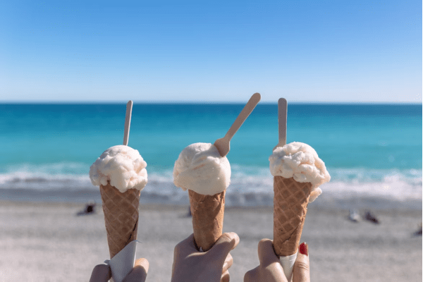 three gelatos at the beach