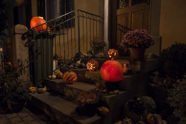 halloween pumpkins on doorsteps