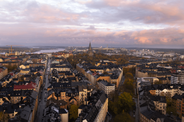 stockholm in autumn during sunset